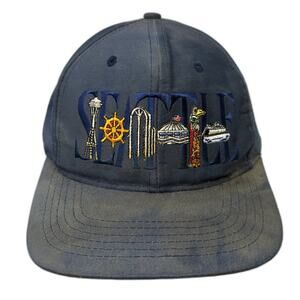 Seattle Snapback Hat Blue One Size Embroidered Adjustable Outdoor Vintage